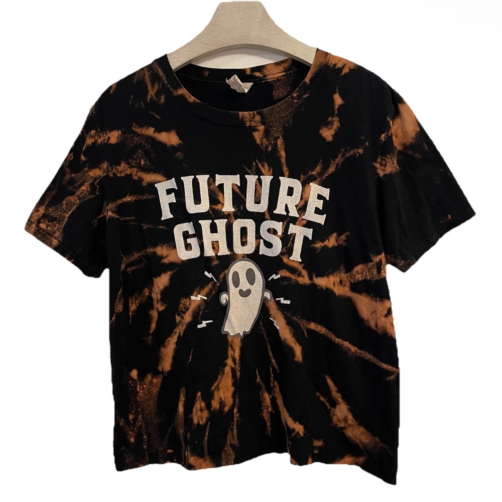 Future Ghost T-Shirt Bleach Tie Dye Cropped Halloween Medium Whimsigoth Grunge